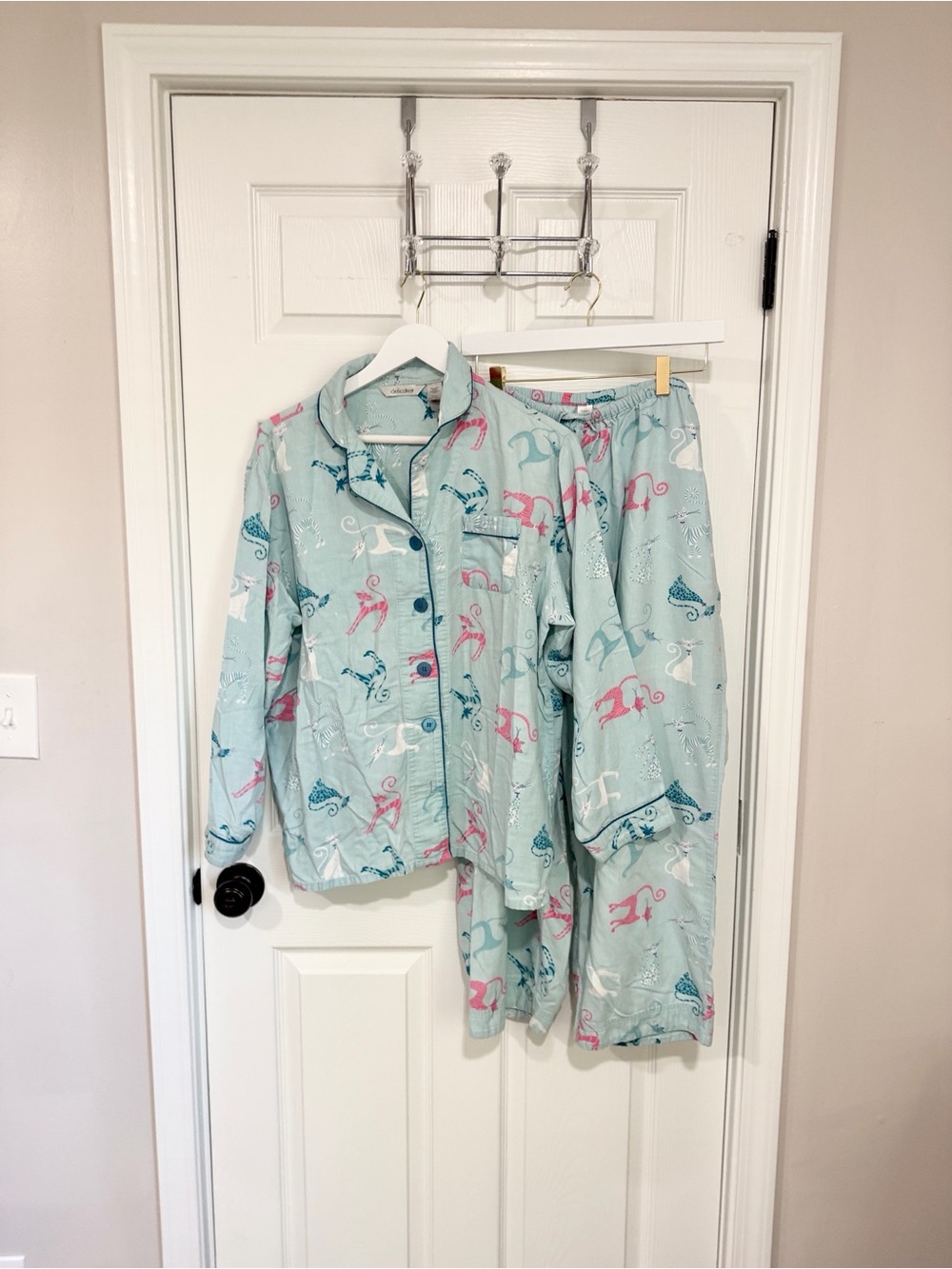 Delicates Cat Print Cotton Pajama Set Cozy Playful Lounge Large Sleepwear - Picture 9 of 9